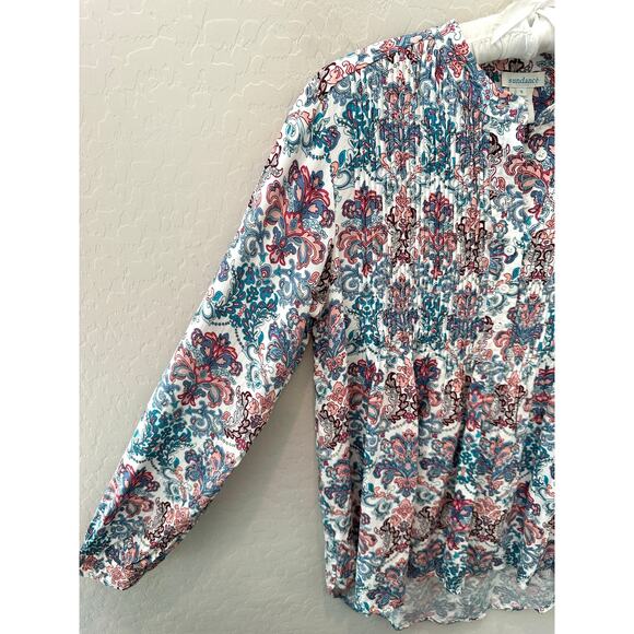 SUNDANCE | Floral Pintuck Blouse Boho Long Sleeve Lightweight Top | Size Small - Picture 3 of 6